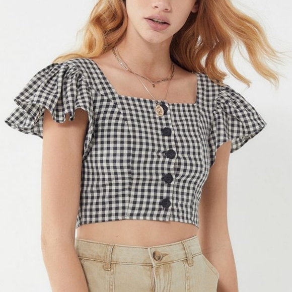 Urban Outfitters Tops - NWT UO Rita Gingham Flutter Sleeve Cropped Top